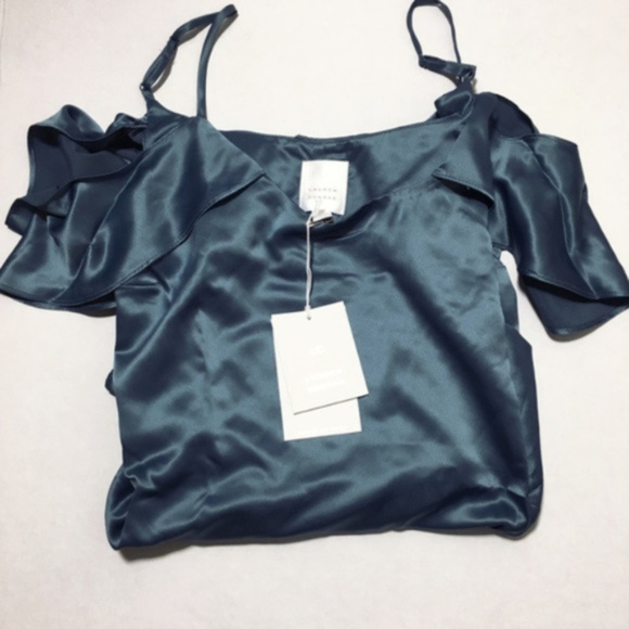 SOLD LC Lauren Conrad Blouse Cold Shoulder Blue - Picture 6 of 8